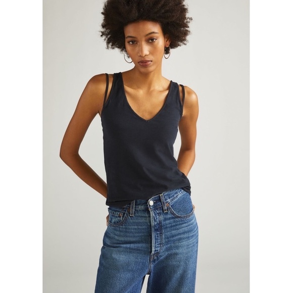 ANTHROPOLOGIE Strappy Tank Top Maeve Deep-V New Black Size XXS Anthro NWT - Picture 1 of 8